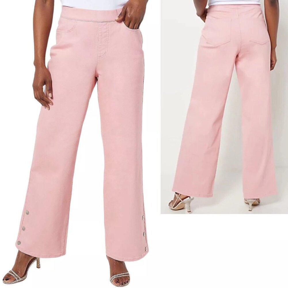 New Isaac Mizrahi Live! True Denim Wide Leg Cheeky Pink Jeans Size 4 Tall